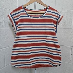 L.L. Bean Women's Bean Signature TOP Medium Blue, Rust, Ivory Striped Basic EUC